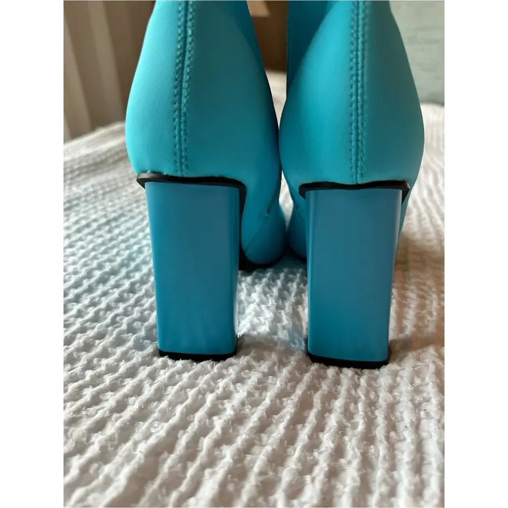 Azalea Wang Estate 75 Turquoise Knee High Boots Pointed Toe Sz 7.5 EU 38